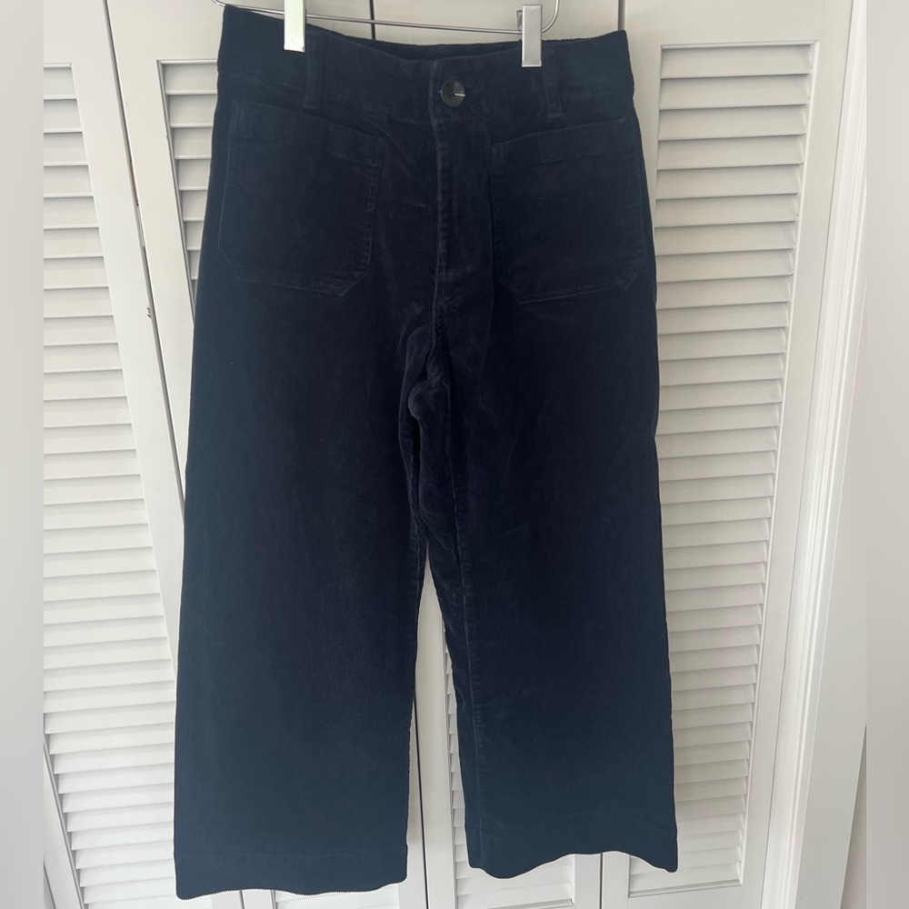 Quince Women's Navy Wide Leg Cropped Corduroy Pants